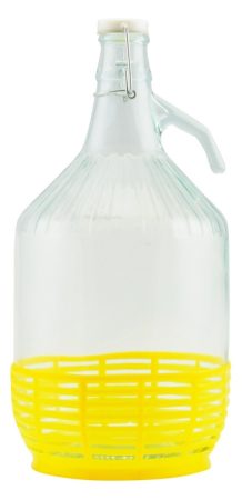 Demizson, 5 literes üveg palack, zárható csatos + műanyag alj